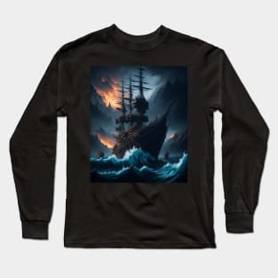 Fleet Of Ships Colorful Paint Style Long Sleeve T-Shirt